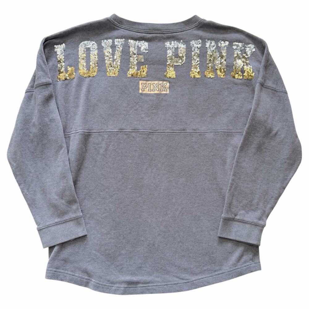 Victoria's Secret PINK Sequin Bling Varsity Crewneck Sweatshirt Size Large